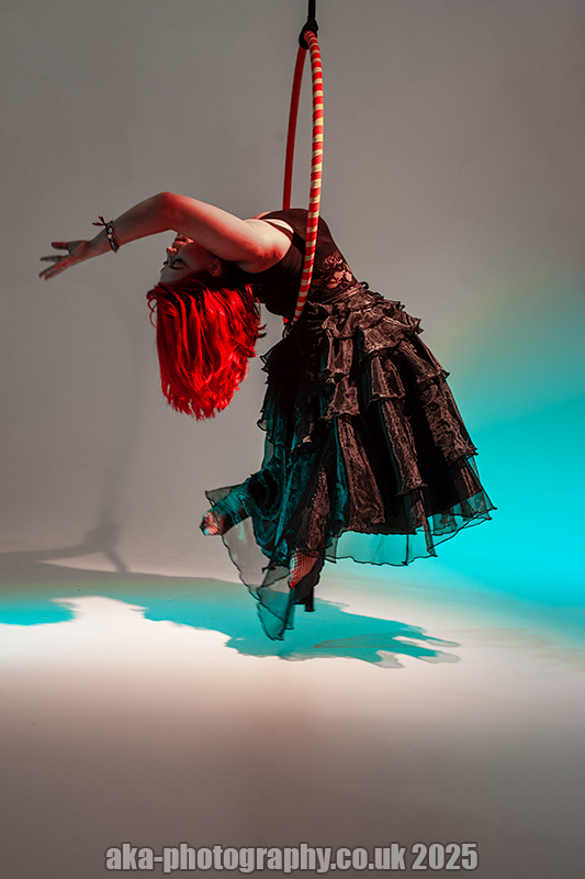 Aerial hoop. Dragonfly pose. 